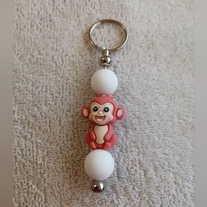 Pink Monkey Silicone Keychain for Kids - Cute Bead Charm